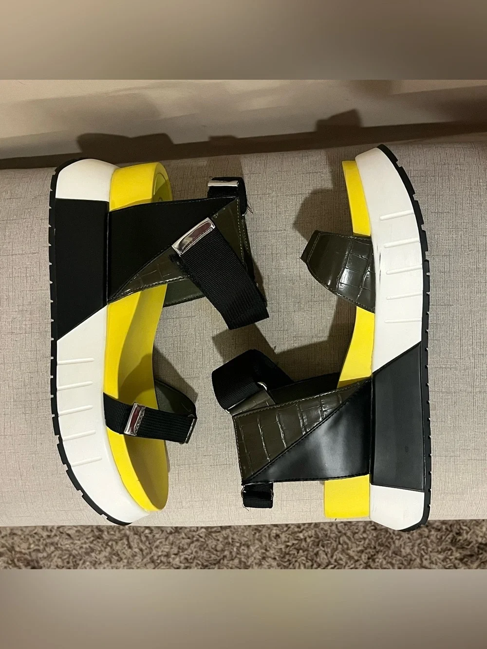 Like New EXE’ Olivia 921 Platform Wedge Sandals in Black with Yellow Footbed,41